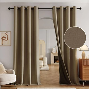 100% Blackout Curtains 84 Inch Long 2 Panels for Bedroom Living Room Brown Linen - Picture 1 of 9