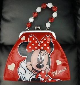 Minnie Mouse Polka dot Shiny  vinyl Red Glitter kiss clasp purse - Picture 1 of 11