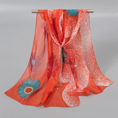 150*50cm Women Floral Print Soft Wrap Shawl Neck Chiffon Scarf Long Scarve Stole - Image 1 of 4