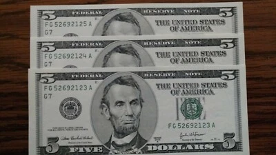 [3] FR-1991G Series 2003 A Federal Reserve Note Uncirculated in Numerical Order. - Image 1 of 4
