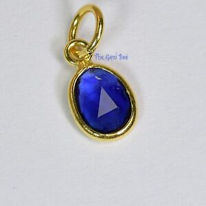 18k Solid Yellow Gold Natural Rose Cut Blue Sapphire Bezel Charm with 3.3mm Hole
