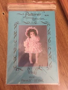 Doll Pattern By Connie Lee Finchum Vicki Dress Bonnet Undies For A 21"-22" Doll - Picture 1 of 2