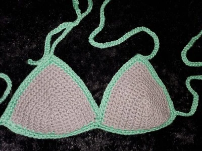 NEW Crochet Bikini Top Pewter and Apple Green Color S/M - Image 1 of 2