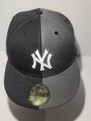 New Era New York Yankees Hat Gray black split 2 tone Cap 7 1/4 fitted 59Fifty - Image 1 of 4