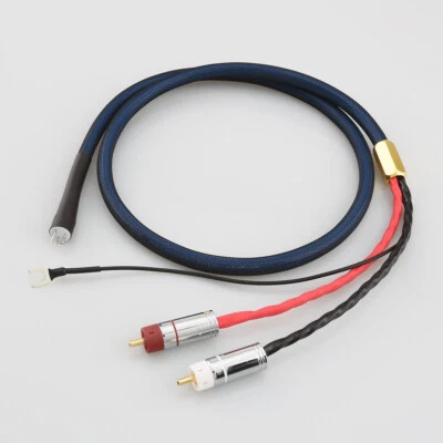 5N OFC Silver Plated With 5DIN Male to RCA Spade Plug Audio Phone Tonearm Cable - Image 1 of 4