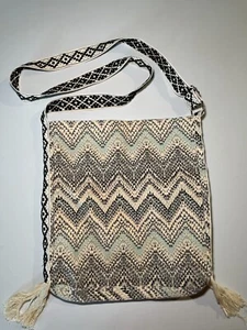 Borsa messenger in tela boho western a tracolla con nappa - Foto 1 di 3