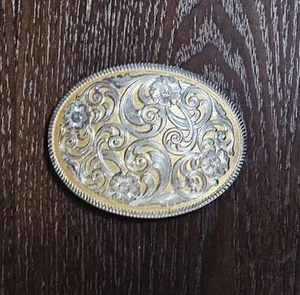 Fibbia per cintura Montana argentieri argento sterling placcato-ottone ovale fiore vortice - Foto 1 di 3