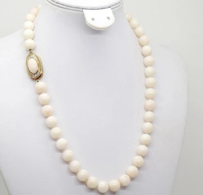 Colar vintage 18k pele de anjo fio de coral fecho de diamante com nós à mão 18" - Imagem 1 de 4