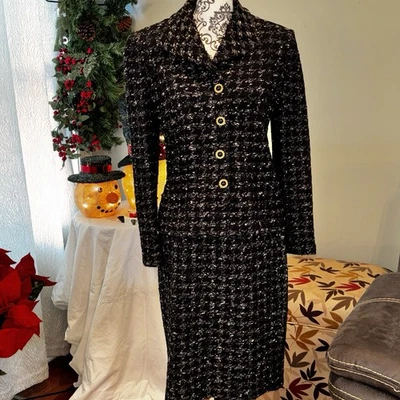 Mujer St John Tejido Negro Perros Dientes Chaqueta Falda Traje Talla 6 Carrera Oficina Core Foto 1 de 4