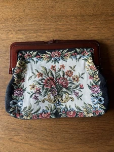 vintage tapestry evening clutch purse with kisslock closure - Picture 1 of 7