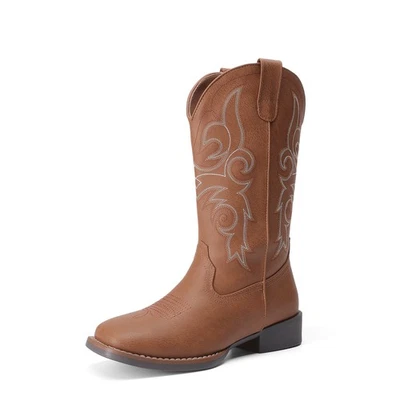 女士刺绣牛仔女牛仔靴方头中筒靴西靴 — 第 1/4 张图片