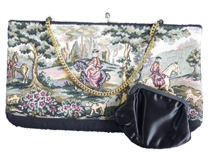 Vintage HL USA Gobelin Geldbörse Portemonnaie Clutch bestickt Kissverschluss Kette NEU - Bild 1 von 5