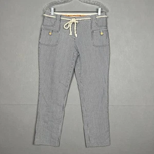 Tory Burch Pants Womens Sz 8 Blue Striped Seersucker Sailor Belted Straight Leg - Picture 1 of 14