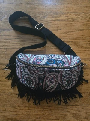 Anthropologie Crescent Fringe Tapestry Sling Bag Rare Sample NWOT - Image 1 of 4