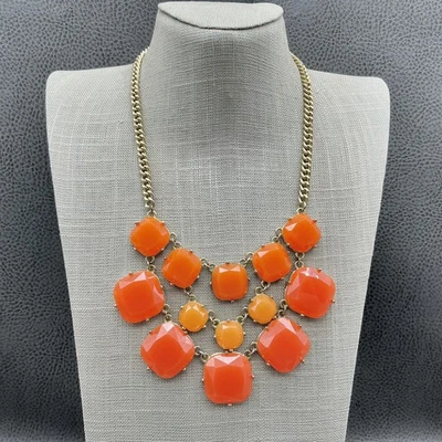 橙色泡泡声明围兜项链刻面树脂金色链厚女式 — 第 1/4 张图片