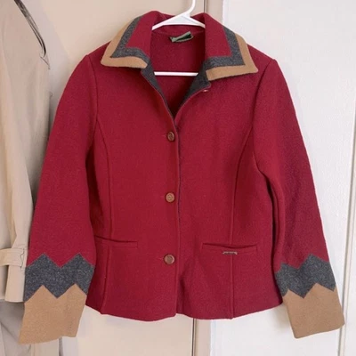 Chaqueta de Lana Hervida Geiger Austria Rojo Tostado Gris Diseño Suroeste Foto 1 de 4