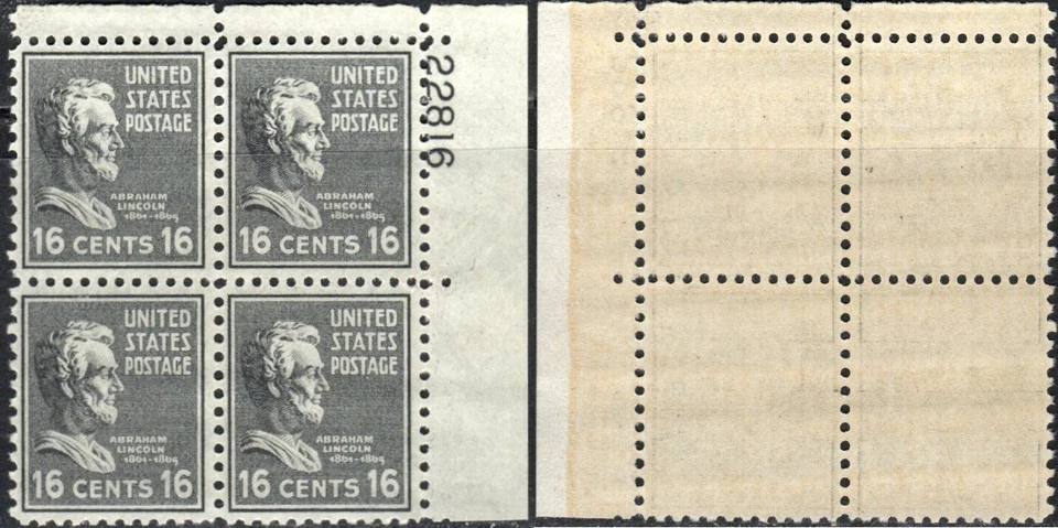 US Scott #821, Plate block of 4, MNH "16 cent Abraham Lincoln" - Image 1 of 1