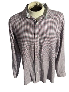 Camicia Johnston & Murphy rosso blu pied de poule XXL cotone manica lunga bottoni davanti - Foto 1 di 10