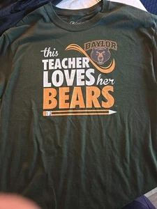 Camiseta negra "This Teacher Loves Her Bears", Baylor BU talla Lg - Imagen 1 de 5