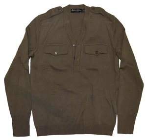 $595 Ralph Lauren Black Label Mens Wool V-Neck Military Sweater Army Green Small - Picture 1 of 3