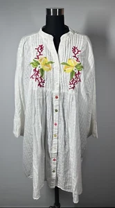 New Antica Sartoria Women’s Size XL White Cotton Emboridered Tunic Shirt Dress - Picture 1 of 14