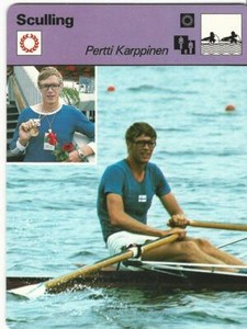 1977-79 Sportscaster Card, #74.21 Sculling, Pertti Karpinen, Finland