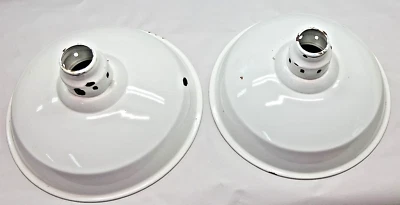 Antique Porcelain Enamel Industrial Ceiling Light Shades (2) White 14" x 7-1/4" - Image 1 of 4