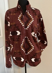 Sonoma Aztec Women M Full Zip Fleece Shades Of Brown Western Cowgirl - Picture 1 of 12