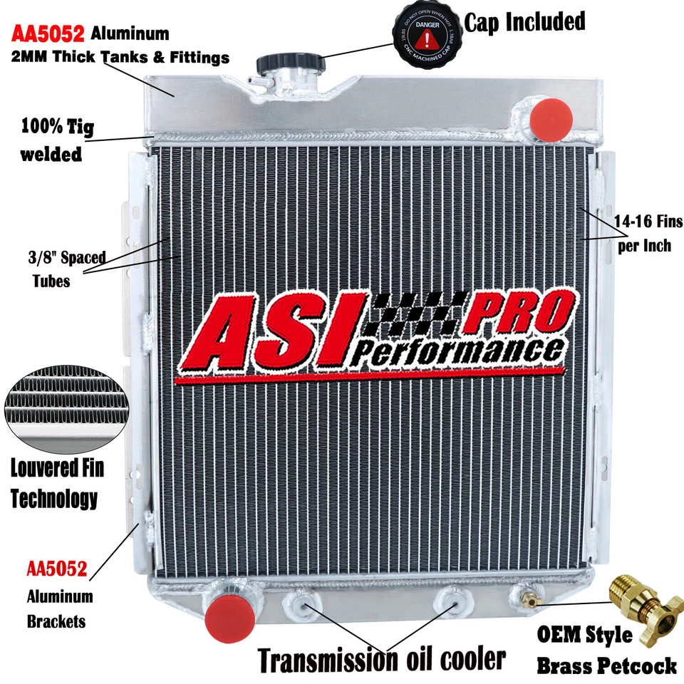 ASI 4Row Aluminum Radiator For 1965~66 Ford Mustang 1960-65 Falcon Mercury Comet Foto 1 de 4