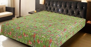 Bohemian Queen Kantha Handmade Cotton Quilt Bed Cover Throw Blanket Gudari - Picture 1 of 7