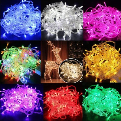 led fairy lights plug in string christmas tree party multi colored xmas rgb wire - Image 1 of 4