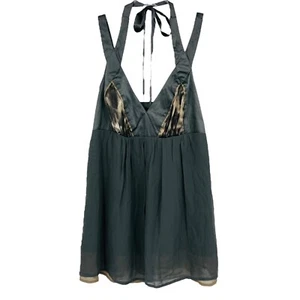 KENSIE Silk Leopard Halter Top Grey Flowy Strappy Lined Sexy Womens S - Picture 1 of 11