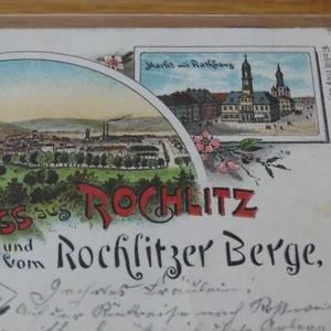 Historische Litho Ansichtskarte: Rochitz & Rochlitzer Berge, Schloss, 1898 - Bild 1 von 5