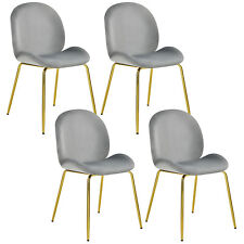 Costway Set of 4 Velvet Accent Chairs Dining Side Chairs w/Gold Metal Legs Grey