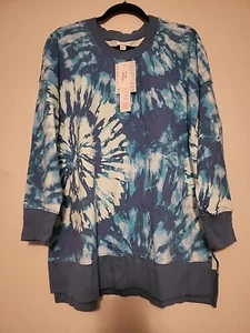 LulaRoe Women's Hannah Large Long Sleeve Blue Tie Dye Sweatshirt - Picture 1 of 2