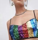 Bnwt Multicoloured Sequin Rainbow Retro Bralet Crop Top