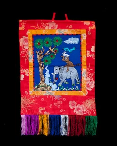 Thangka Of The 4 Friends Or Tibetan Buddhist Wall Hanging - 49 Cm - Picture 1 of 2