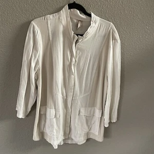 XCVI Jacket Womens XL Ivory Long Sleeve Full Zip Pockets Lagenlook Minimalist - Picture 1 of 9