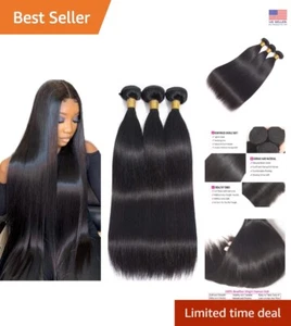 Luxurious 10A Brazilian Straight Hair Bundles - Natural Black, 3 Bundles Mix - Picture 1 of 11