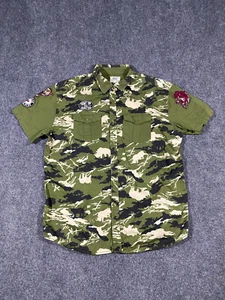 Ecko Unltd Shirt Mens XXL 2XL Green Short Sleeve Camo Patches Button Up Pockets - Picture 1 of 15