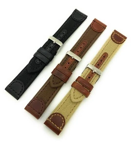18mm 20mm 22mm MS868 Hadley Roma Sport Canvas Genuine Leather Watch Band - Picture 1 of 13