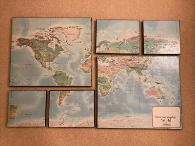 WORLD MAP Canvas “Stereographic World” by Hammond.   6 Canvases. - Image 1 of 4
