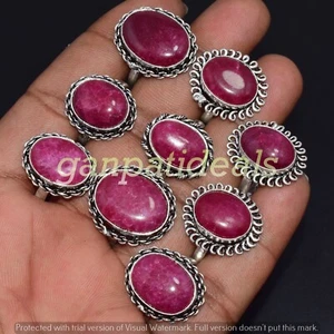 Simulated Ruby Gemstone Ring 10Pcs Wholesale Lot 925 Silver Plated Jewelry - Picture 1 of 5