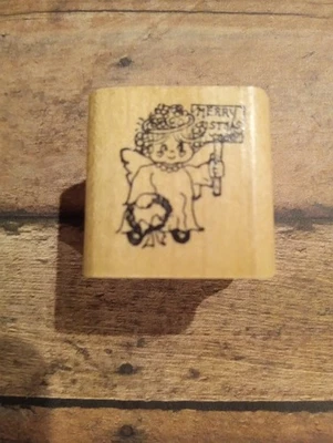 Винтажный Крошечный Рождественский Ангел Резиновый Штамп Ретро Ангел Штамп Крепление на Дерево - Изображение 1 из 2