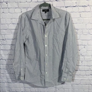 Banana Republic Mens Non-Iron Standard Fit Striped Dress Shirt Gray Blue White S - Picture 1 of 5