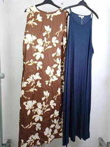M&S Womens 2pcs Dress Bundle Size 22 Basic V Neck Blue Brown Patterned New F2 - Picture 1 of 11
