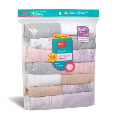 Hanes® Girls' 14 pack Briefs "100% COTTON & TAGLESS & SOFT   NEW!!! - Image 1 of 4