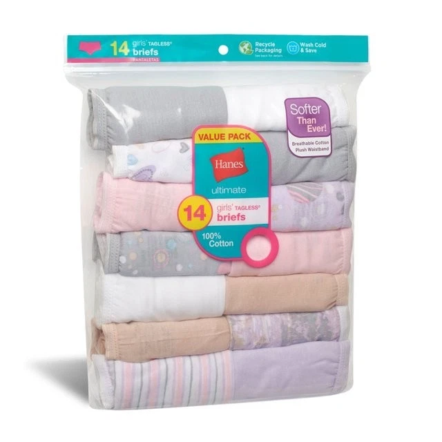 Hanes® Girls' 14 pack Briefs "100% COTTON & TAGLESS & SOFT   NEW!!! - Image 1 of 4