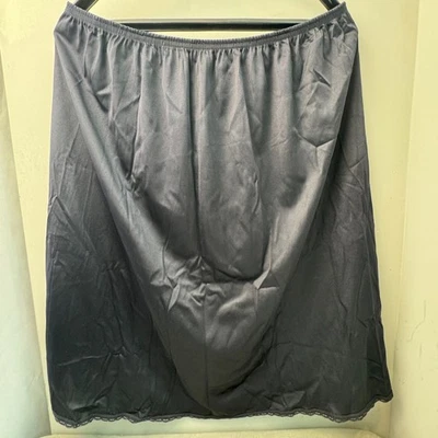 Vassarette女式2XL黑色尼龙半懒人花边装饰10英寸开衩内衣裙 — 第 1/4 张图片