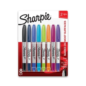 Marcadores permanentes Sharpie de doble punta, colores de moda surtidos, paquete de 8 - Imagen 1 de 8